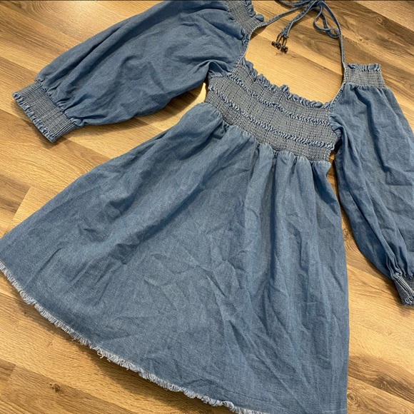 Free People Denim Smocked Mini Dress - Picture 6 of 10